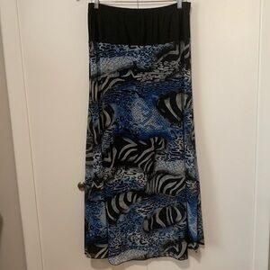 YILIN Black, Blue & White Zebra & Leopard Printed Maxi Skirt Fits Medium/Large